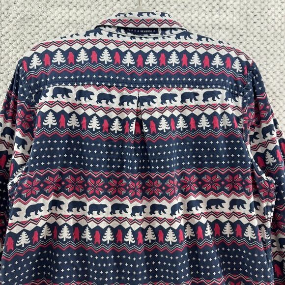 Chubbies Shirt Men L Blue Flip It Reverse It Christmas Bear Pearl Snap Button - Picture 7 of 16